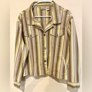 Chico’s denim jacket red taupe yellow size L